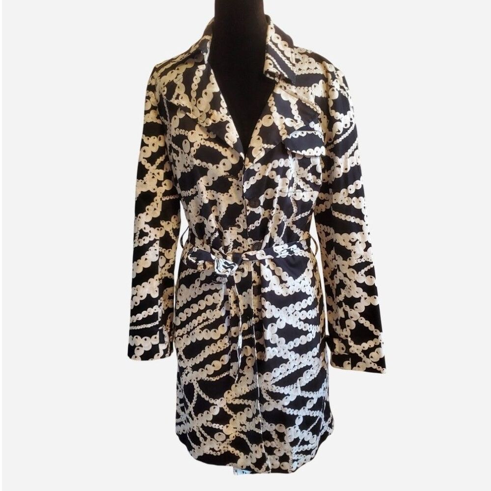 Apostrophe Pearl Print Trench Coat Jacket Quirky Novelty Dopamine Dressing Small